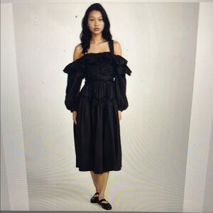Ulla Johnson Black Off-Shoulder Puff-Sleeve Midi Dress- NWT
